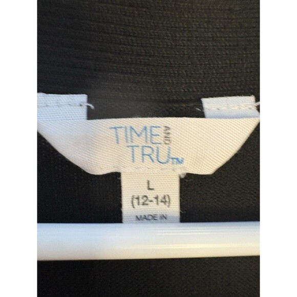 Time and Tru Large Black Open Front Sweater 12-14 Ribbed Detail L/S Pockets - Picture 4 of 6
